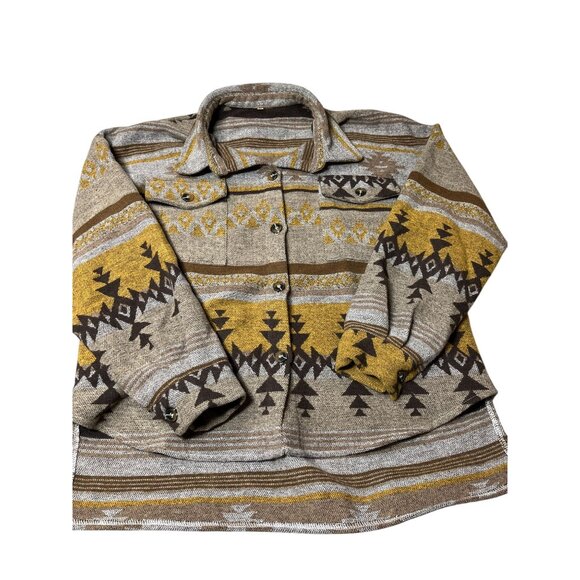 Southwestern Aztec Style Button-Up Shacket Womens Small Yellowstone Vibes - Picture 1 of 16